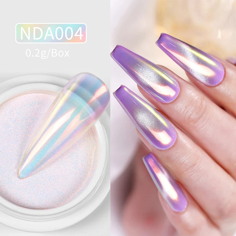 NICOLE DIARY Bright White Pearl Nail Powder Moonlight Plating Mirror Aurora Effect Pigments UV Gel Polish Chrome Dust Nail Decor