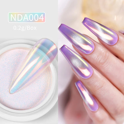 NICOLE DIARY Bright White Pearl Nail Powder Moonlight Plating Mirror Aurora Effect Pigments UV Gel Polish Chrome Dust Nail Decor
