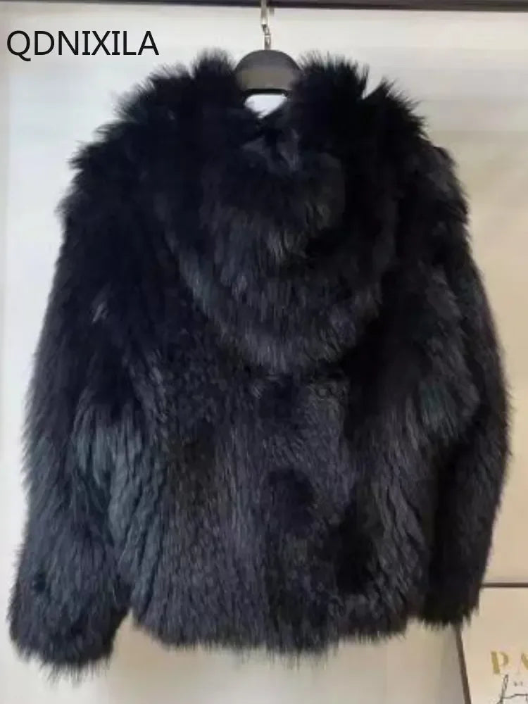 Women's Winter Jacket，Imitation Fox Fur Coat，new in Outerwears，Hooded Fur Jacket，faux Fur Coat Women，winter Coats Woman 2024