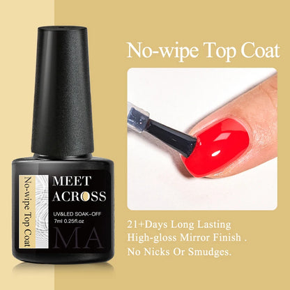 MEET ACROSS 7ml Red Gel Nail Polish Crystal Semi Permanent Soak Off UV Gel Varnish Nail Art Manicure Base Matte Top Coat Vernis