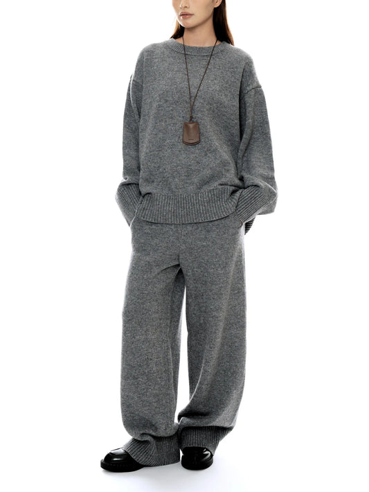 Women wool set loose soft style knited sweater and pants