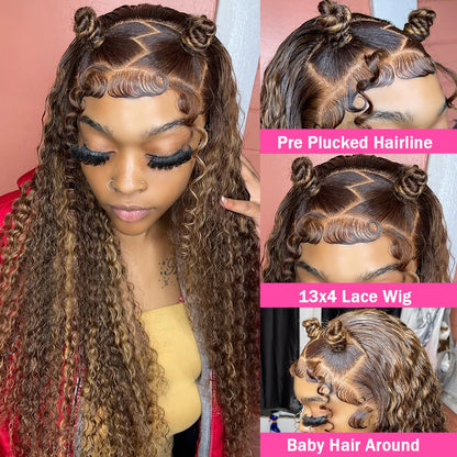 30 Inch Highlight Ombre 13x6 Hd Lace Frontal Wig Water Curly Human Hair Wigs 13x4 Hd Transparent Deep Wave Lace Frontal Wig