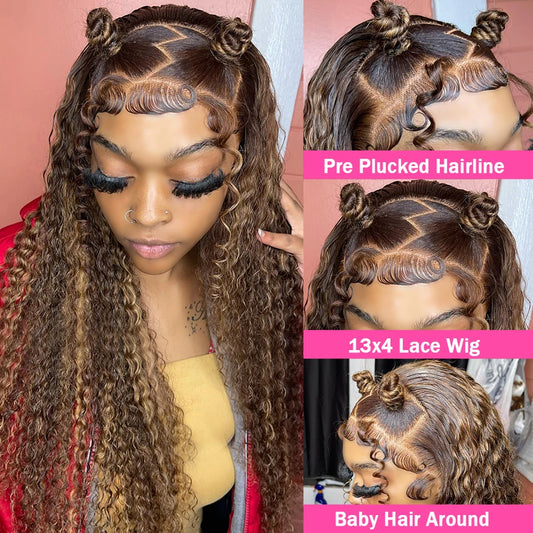30 Inch Highlight Ombre 13x6 Hd Lace Frontal Wig Water Curly Human Hair Wigs 13x4 Hd Transparent Deep Wave Lace Frontal Wig