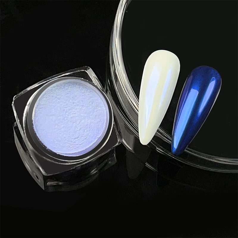 NICOLE DIARY Bright White Pearl Nail Powder Moonlight Plating Mirror Aurora Effect Pigments UV Gel Polish Chrome Dust Nail Decor