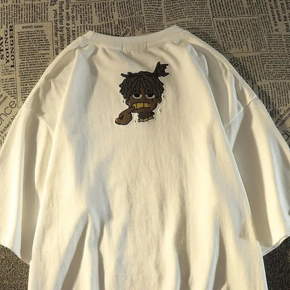 American Hip Hop Fashion Brand Portrait Short Sleeve T-shirt Men Summer ins Loose Versatile High Street Retro Half Sleeve Top