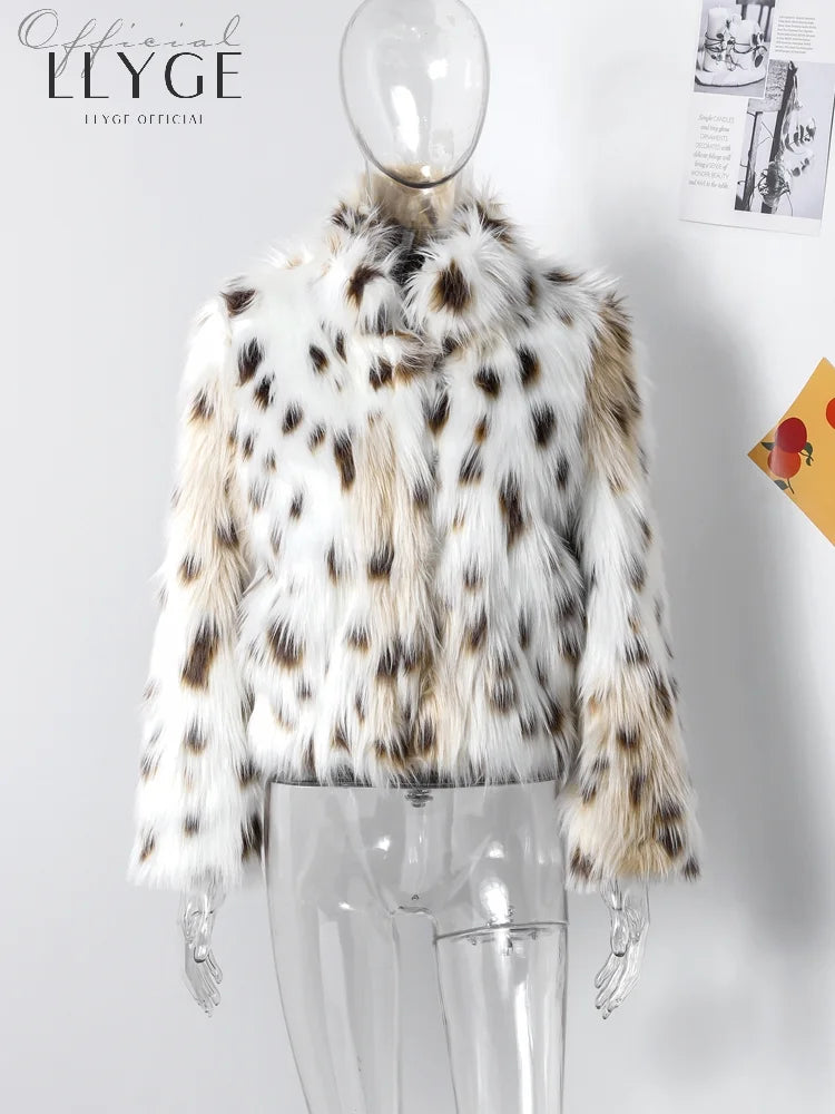 Leopard Faux Fur Short Coat Women Autumn Winter Plush Stand Collar Panelled Jacket Female Warm Stylish Outerwear Lady Casual New