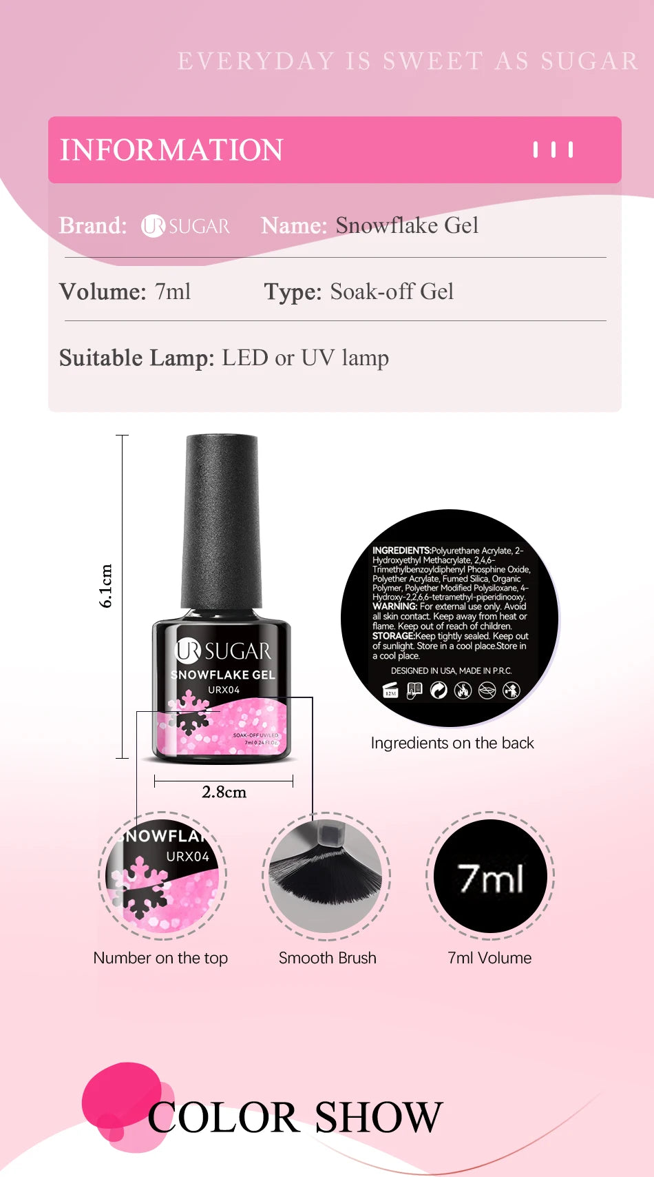 UR SUGAR 7ml Snowflake Gel Nail Polish Semi Permanent Milky White Glitter Snow Sequins Soak Off UV Nails Art Varnish Manicure