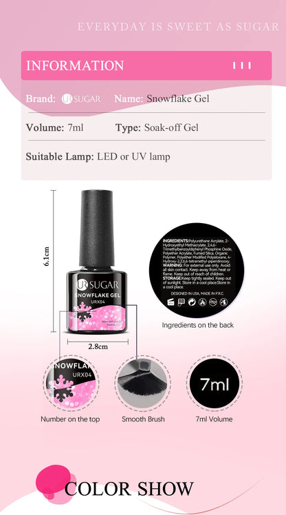 UR SUGAR 7ml Snowflake Gel Nail Polish Semi Permanent Milky White Glitter Snow Sequins Soak Off UV Nails Art Varnish Manicure
