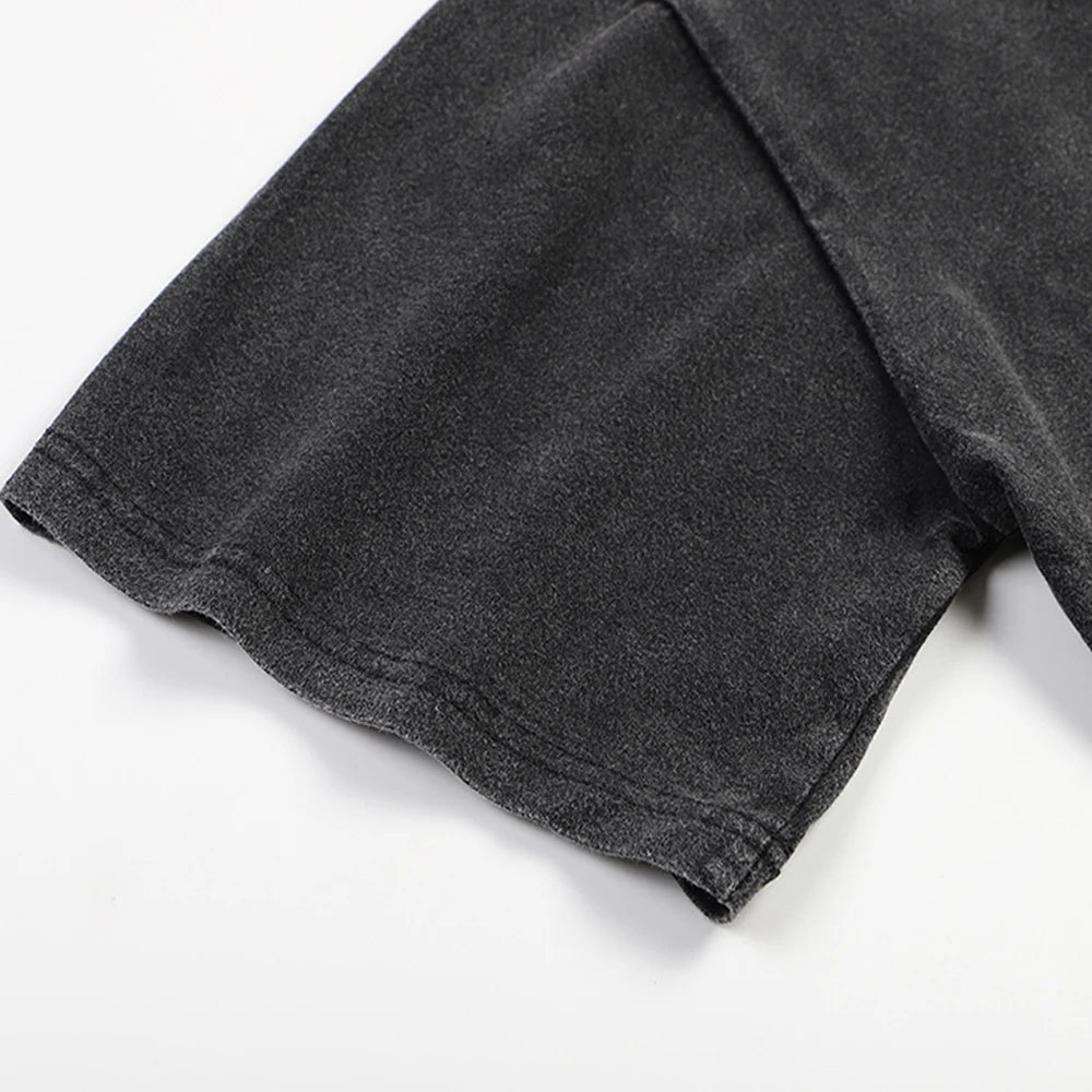 Men's Washed Vintage T-Shirts Street Hip Hop Retro Punk Gothic T-Shirts Harajuku Casual Cotton Short Sleeve T-Shirts