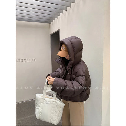 Women Jacket Short Hooded Down Jacket 2024 Winter Coat Korean Fashion Thick Warm Parkas Loose White Duck Pink Outwear
