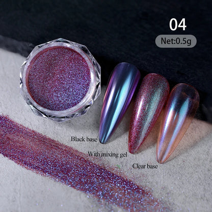 NICOLE DIARY Aurora Nail Powder White Chrome Pigment Pearl Rubbing Dust Mirror Effect Nail Art Glitter Manicure Nail Accessories