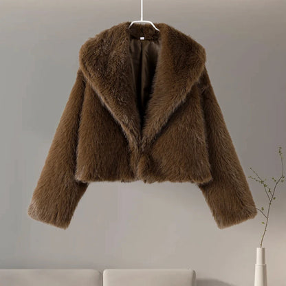Luxury Fluffy Faux Fur Long Coat Women Lapel Long Sleeve Loose Thicken Warm Overcoat 2024 Autumn Winter Lady Fashion Streetwear