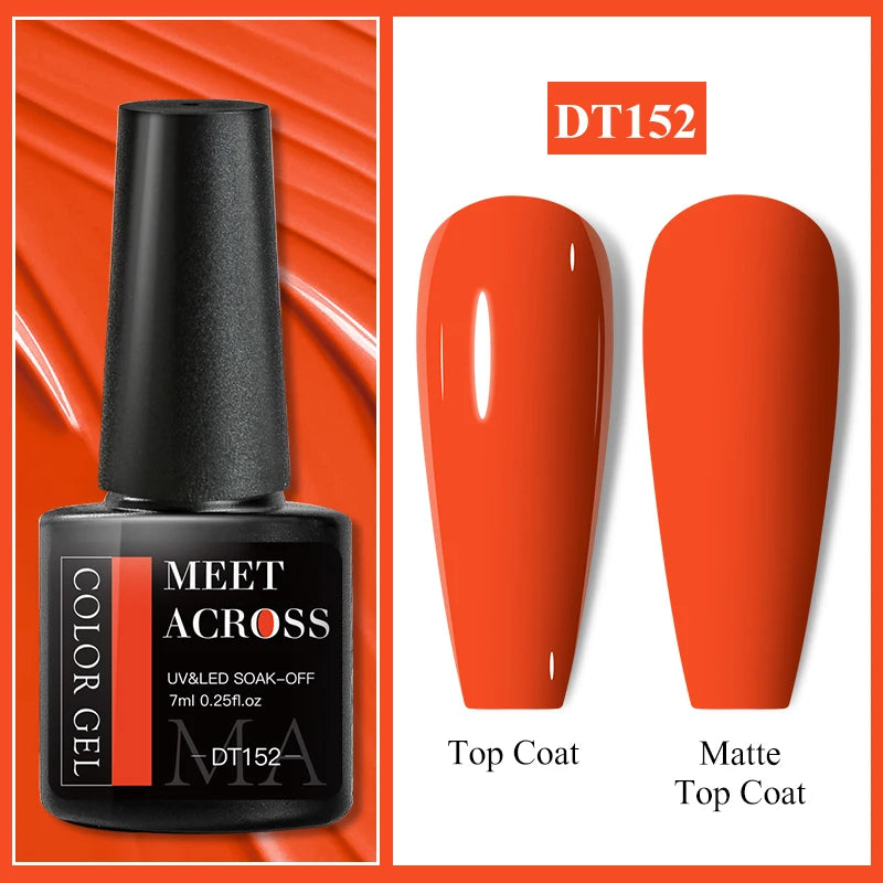 MEET ACROSS 7ml Red Gel Nail Polish Crystal Semi Permanent Soak Off UV Gel Varnish Nail Art Manicure Base Matte Top Coat Vernis