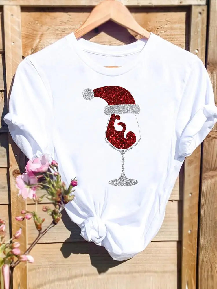 Merry Christmas New Year Holiday Graphic T Tee Fashion Cat Tree Lovely 90s Cute 2025 Print T Top Women Shirt Clothing T-shirts