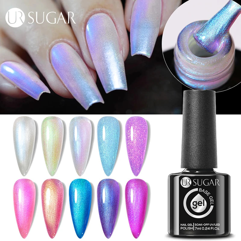 UR SUGAR 7ml Aurora Rubber Base Gel Nail Polish Sparking Glitter Chrome Semi Permanent Soak Off UV LED Nail Art Supplies Vernis