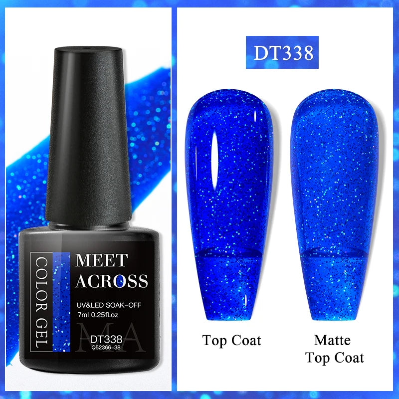 MEET ACROSS 7ml Red Gel Nail Polish Crystal Semi Permanent Soak Off UV Gel Varnish Nail Art Manicure Base Matte Top Coat Vernis