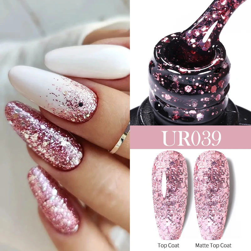 UR SUGAR 7.5ml Glitter Nude Color Nail Gel Polish Semi-permanent Varnish Soak Off Nail Art Base Top Coat UV LED Gel Manicure