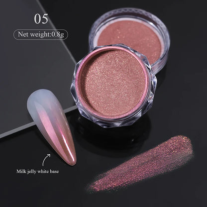 NICOLE DIARY Aurora Nail Powder Chrome Pigment Pearl Metallic Rubbing Dust Chameleon Effect Nail Art Glitter Manicure Decoration