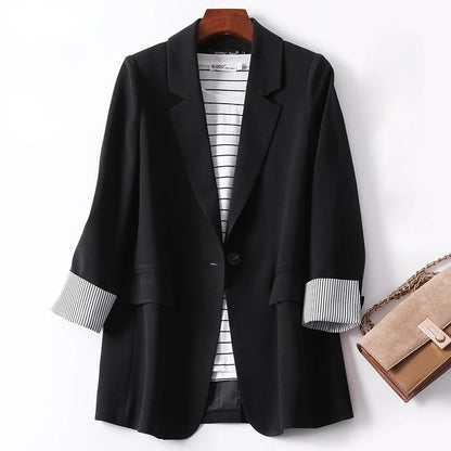 Women's Long Sleeved Spring Casual Blazer New Fashion Business Solid Color Blazer Women's Office Blazer Women's Coat Jacket 2022