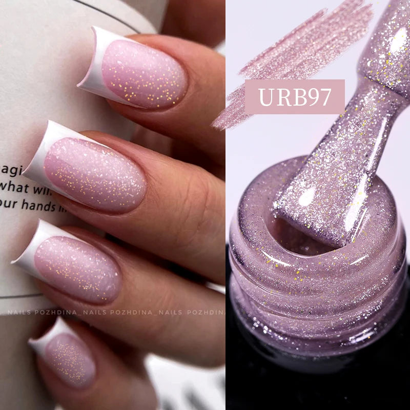 UR SUGAR 7ml Nude Pink Glitter Rubber Base Gel Polish Sparking Sequins Semi Permanent Soak Off Nail Art Varnish All For Manicure