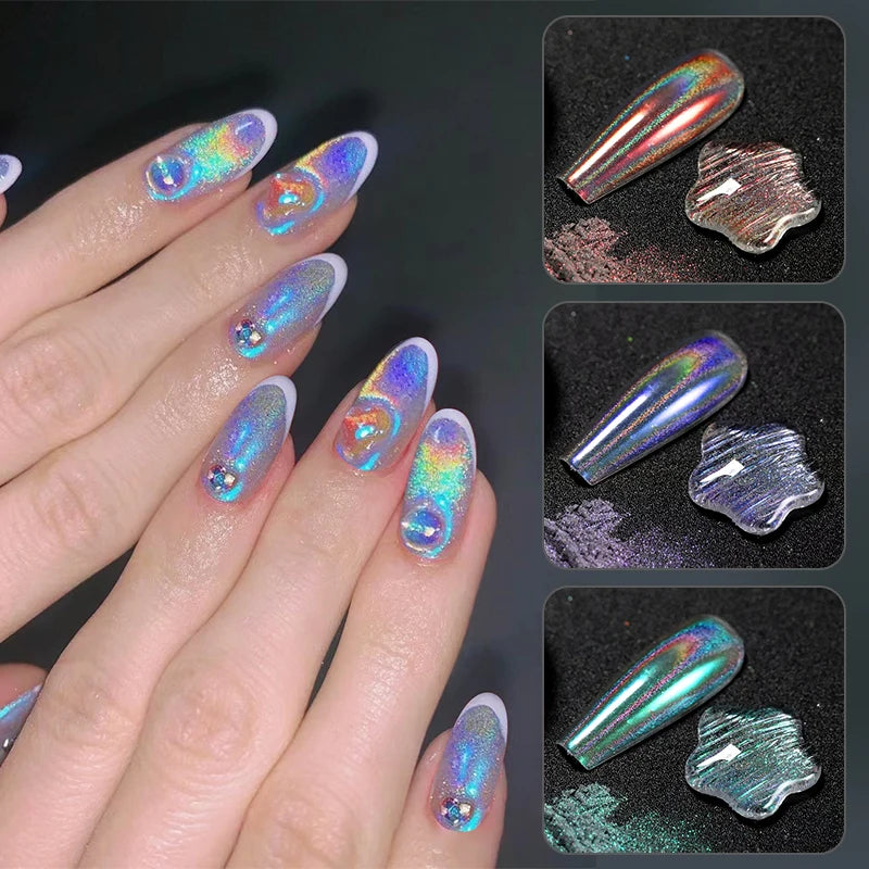 1 Box Laser Shining Rainbow Nail Glitter Ultra Fine Sparkly Holographics Nail Powder Rub Dusts Dazzling Glitter Chrome Pigments