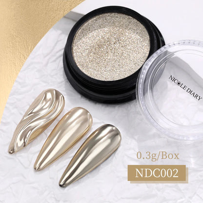 NICOLE DIARY Aurora Nail Powder White Chrome Pigment Pearl Rubbing Dust Mirror Effect Nail Art Glitter Manicure Nail Accessories
