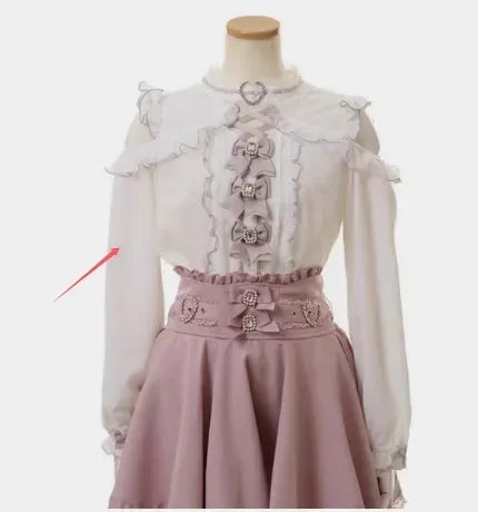 Sweet Cute Girls Short Sleeve Tops Japanese Style Mine Mass-Produced 2025 Summer Kawaii Slimming Lace Off-Shoulder Shirt