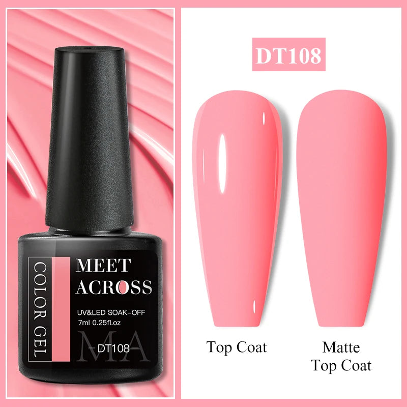 MEET ACROSS 7ml Red Gel Nail Polish Crystal Semi Permanent Soak Off UV Gel Varnish Nail Art Manicure Base Matte Top Coat Vernis