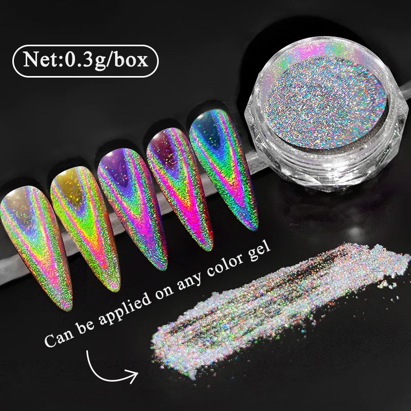 1 Box Laser Shining Rainbow Nail Glitter Ultra Fine Sparkly Holographics Nail Powder Rub Dusts Dazzling Glitter Chrome Pigments