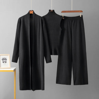 HLBCBG Autumn 3 Piece Women Cardigan Tracksuits Fashion Knitted Pants Sets Ladies Sweater Suit Vintage Fashion Ladies 3 Pieces