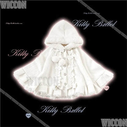 Jirai Kei Pompon Hooded Cape Cosplay Costume Cute Kawaii Falbala Cloak Winter Dress Girl Women Christmas Holloween Customized