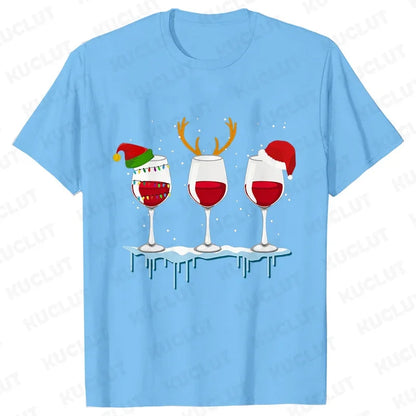 Christmas Wine T Shirts for Women Clothing Funny Cartoon T-shirts Kawaii Fashion Tshirt Korean Female Tops Christmas Wine Tees