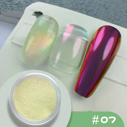 10g/Bottle Pearls White Nail Pigment Glitter Aurora Nail Powder Purple Chrome Glitter Pigment Dust UV Manicure Dip Powder