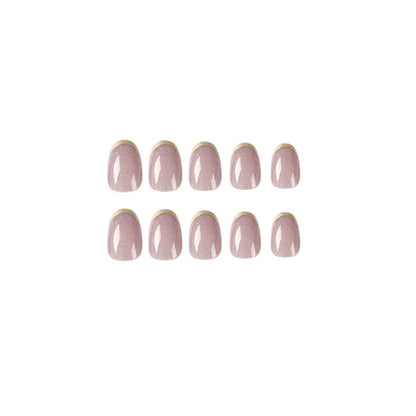 24Pcs Removable Wearable False Nails Art Short Glitter French Gold Edge Fake Nails Waterproof Press on Nail Tips Nails Supplies