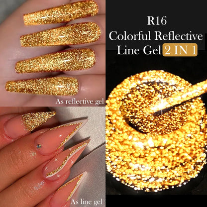 LILYCUTE  5ml Gold Sliver Metallic Liner Gel Nail Polish French Style Super Bright Mirror Pull Line Graffiti Painting Stripe Gel