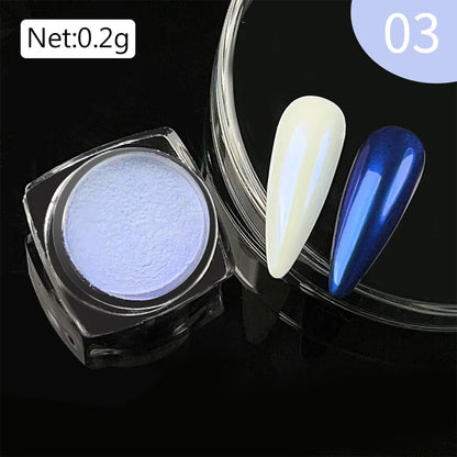 NICOLE DIARY Aurora Nail Powder White Chrome Pigment Pearl Rubbing Dust Mirror Effect Nail Art Glitter Manicure Nail Accessories