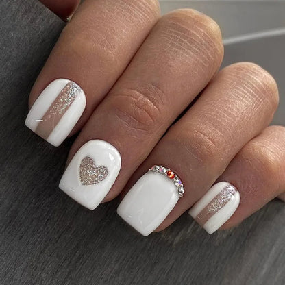 24Pcs White Ice Camellia Short False Nails Art Light Pink Sweet Girls Acrylic Press on Nails Full Cover Removable Fake Nail Set