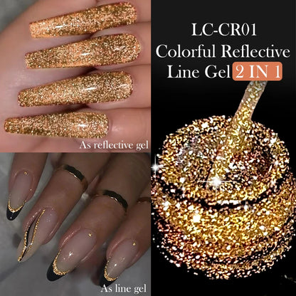 LILYCUTE 5ML Champagne Gold Reflective Glitter Liner Gel Nail Polish Bright Sparkling French Semi Permanent Nail Painting UV Gel