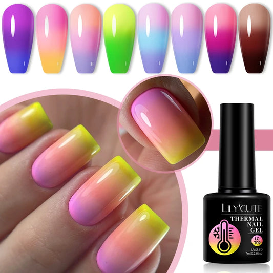 LILYCUTE Thermal Gel Nail Polish 3-layers Color Changing Effect Gel Varnishes All For Manicure Long Lasting Nails Art UV Gel