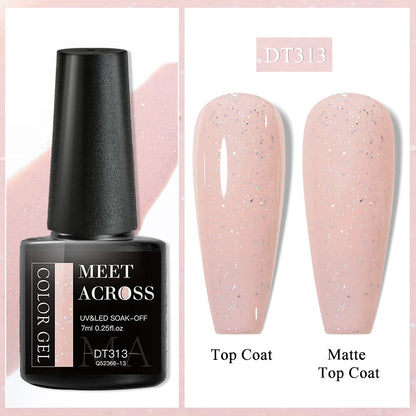 MEET ACROSS 7ml Red Gel Nail Polish Crystal Semi Permanent Soak Off UV Gel Varnish Nail Art Manicure Base Matte Top Coat Vernis