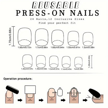 24pcs Autumn&Winter Press-On Nails Set-Glossy Short Oval Golden Brown&Fire Red Maple Leaf Design Full Cover Fake Nails For Women
