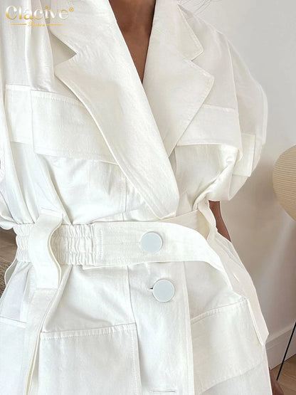 Clacive Fashion Loose White Cotton Women's Shirt 2024 Elegant Lapel Sleeveless Shirts Casual Classic Solid Top Female Clothing