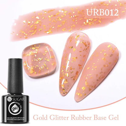 UR SUGAR 7ml Nude Pink Glitter Rubber Base Gel Polish Sparking Sequins Semi Permanent Soak Off Nail Art Varnish All For Manicure