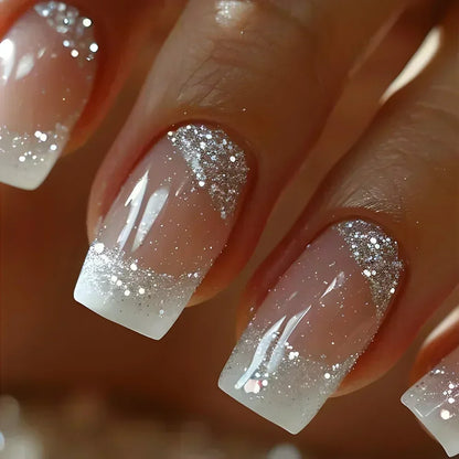 24Pcs Ballerina False Nails with Glue Short Nail Beauty Tools Press on Fake Nails Full Cover Artificial Nails Tips Manicure