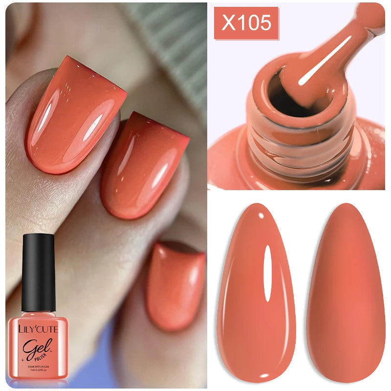 LILYCUTE 7ml Autumn Red Brown Gel Nail Polish 125 Colors All For Manicure Semi Permanent Soak Off Base Top Coat Nail Art Varnish