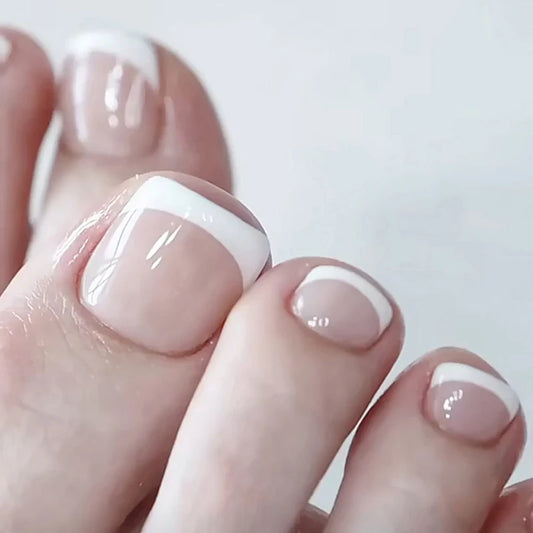 24Pcs False Toes Nails French Square Nude Color Nature Fake Toe Nails Feet Nail Tips Artificial Press On Toenails for Women 2025