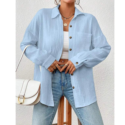 100% Cotton Gauze Muslin Women Shirts Casual Turn Down Collar Long Sleeve Top Office Lady Elegant Blouses for Women Blusas