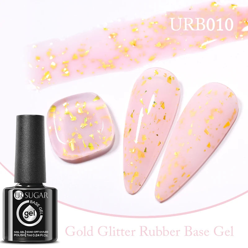 UR SUGAR 7ml Nude Pink Glitter Rubber Base Gel Polish Sparking Sequins Semi Permanent Soak Off Nail Art Varnish All For Manicure