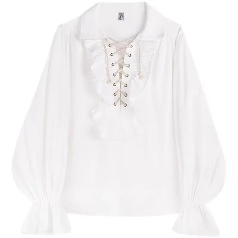 2024 Women's Pirate Shirt Vampire Prince Poet Shirts Medieval Buccaneer Frills Lace Up Renaissance Vintage Gothic Blouse Tops