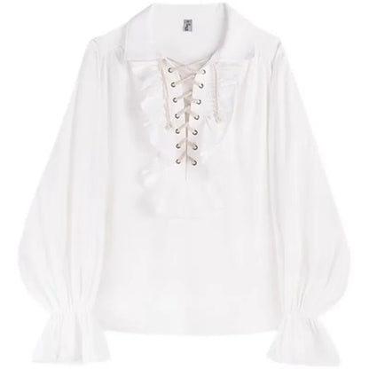 2024 Women's Pirate Shirt Vampire Prince Poet Shirts Medieval Buccaneer Frills Lace Up Renaissance Vintage Gothic Blouse Tops